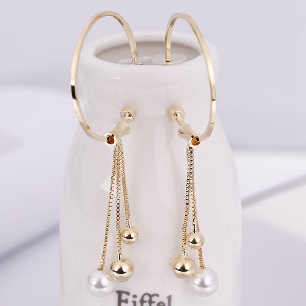 

2019 fashion vintage exaggerated sumilated pearl tassel alloy ball big circle stud earrings for women party jewelry, Golden;silver