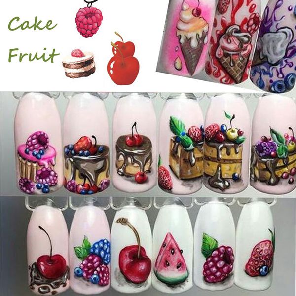 

18 sheets/set cake ice cream nail sticker colorful fruit women girls nail decal wrap manicure decor, Black