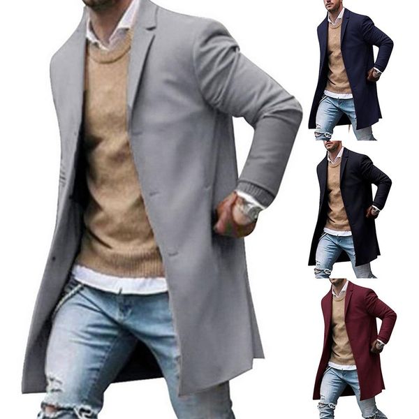 

2020 winter collar long cotton trench coat street wear men brand fleece jacket men coat casual solid slim, Black