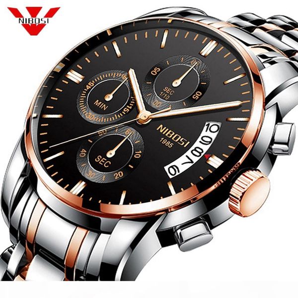 

nibosi 2019 new watch men military sport quartz clock mens watches brand luxury waterproof wrist watch relogio masculino, Slivery;brown