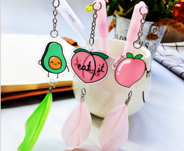

wholesale gel pen 100pcs/lot manufacturers direct sell cartoon black students fruit pendant feather neutral pen stationery gp758