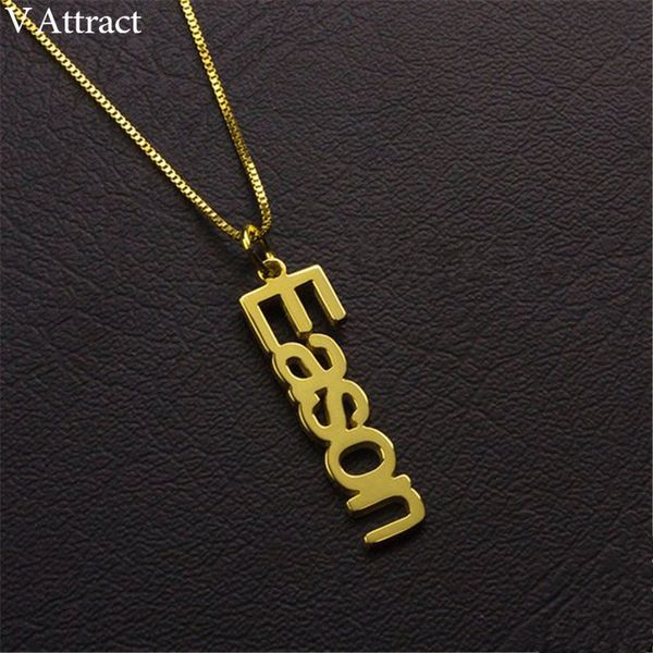 

gold box chain custom nameplate pendant choker personalized vertical name necklace women men gothic jewelry stainless steel gift, Silver