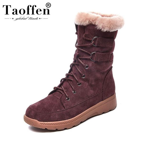 

taoffen women real leather fashion plush fur ankle boots keep warm flats daily casual shoe woman cross strap footwear size 35-40, Black