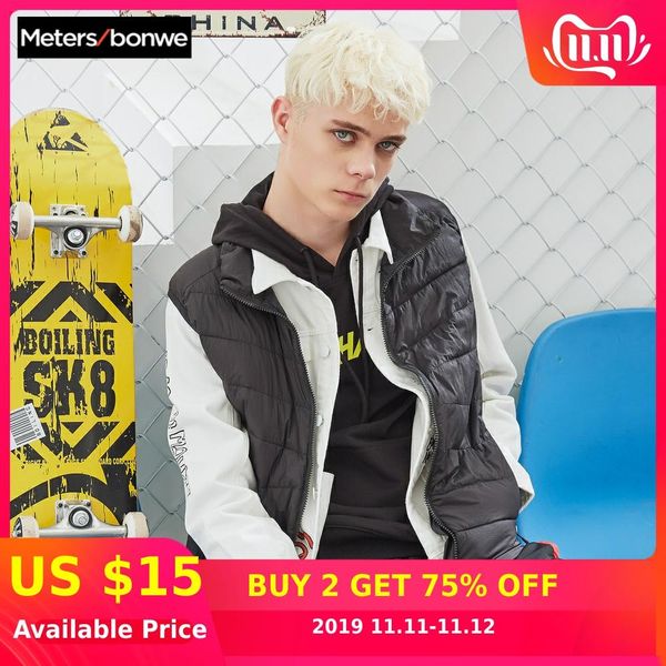 

metersbonwe winter men vest fashion male sleeveless vest jacket warm padded coat casual men sleeveless jackets, Black