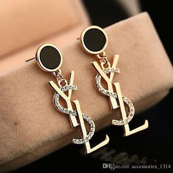 

новые полки горный хрусталь письма серьги серьги женский дизайнер серьги подарок партии бренд ювелирных изделий аксессуары быстрая доставка, Golden;silver