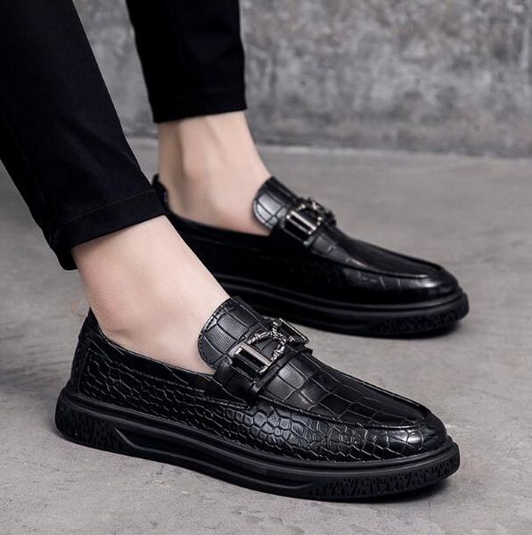 

designer men vintage horsebit loafers alligator shoes pattern england brand dress leather shoes luxury platform office wedding party flats s, Black