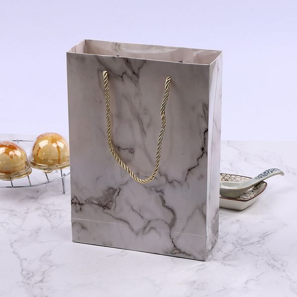 

27*19*7cm creative marble paper bag with handle snow niang egg-yolk puff bean cake packing bag moon cake gift bags