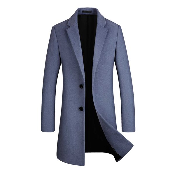 

men jacket warm winter trench coat long outwear button overcoat male casual windbreaker overcoat jackets coats wool blends, Black