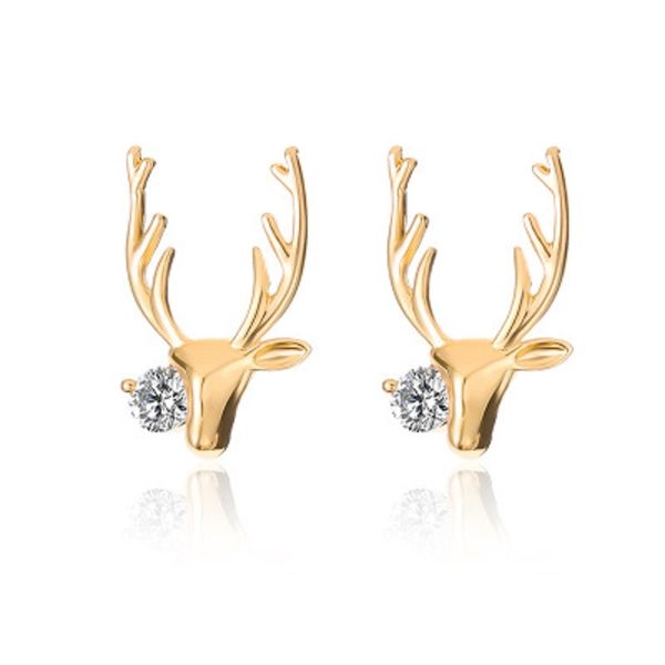 

zircon antler stud earrings premium alloy elk earrings christmas gifts jewelry for women lady girls wholesale dhl free, Golden;silver
