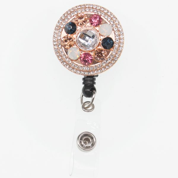

1pc /5pcs /10pcs multicolor key rings round shape rhinestone badge reel retractable id badge holder, Slivery;golden
