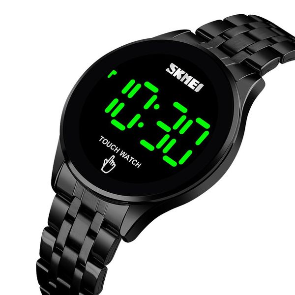 

sport digital watch skmei brand 1579 men's watches stainless steel men wristwatch led light display electronic watch bracelet, Slivery;brown