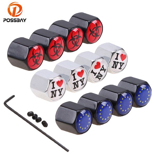 

possbay car tire valve caps fit for mini focus mitsubishi logo badge air cap anti theft 4pcs/set