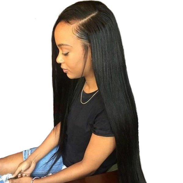 

13x6 фронта шнурка pre сорванные с ребенком волос 130% плотность straight бразильская lace front человеческих волос парики dolago remy волос, Black