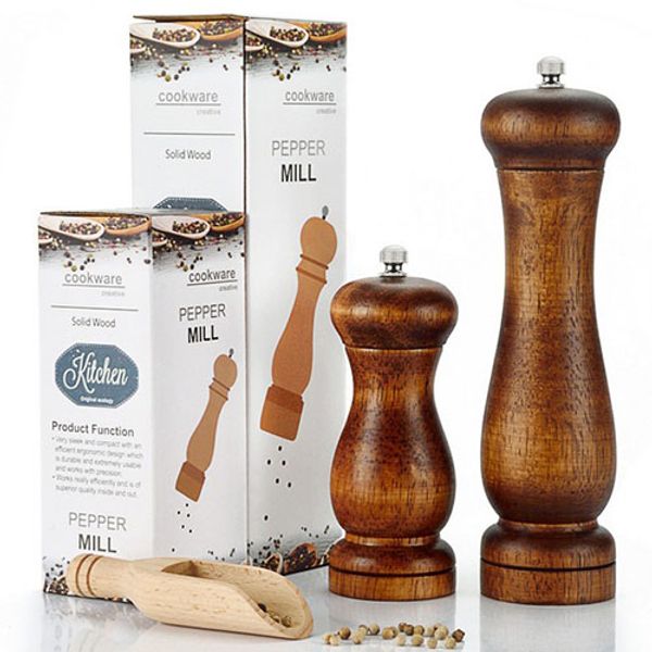 

new rubber wooden pepper grinder mill with durable adjustable knob for pepper salt and pepper shakers for spices shaker