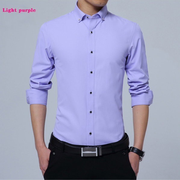 

spring men fashion slim candy color long sleeve single breasted dress shirt male trendy breathable businessman formal blouse, White;black