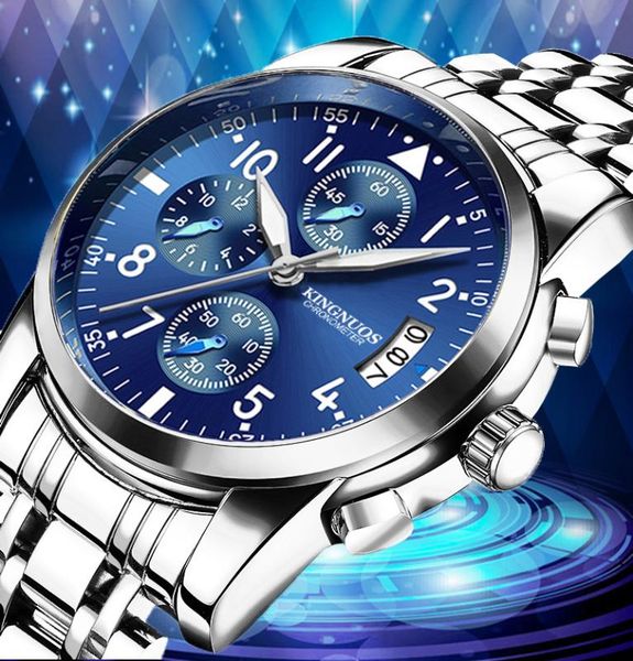 

steel strap men's watch single calendar luminous waterproof quartz watches, Slivery;brown