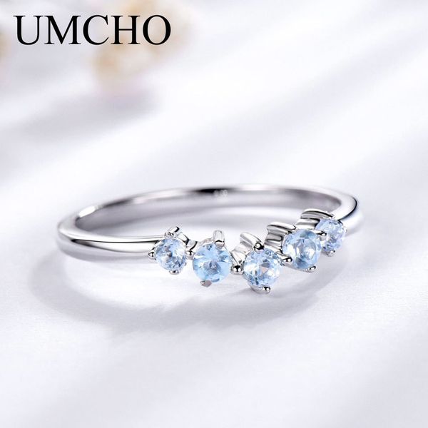 Umcho Anelli di fidanzamento naturali genuini per le donne Topazio azzurro cielo Anelli in argento sterling 925 Anello impilabile per matrimonio Gioielli regalo raffinati