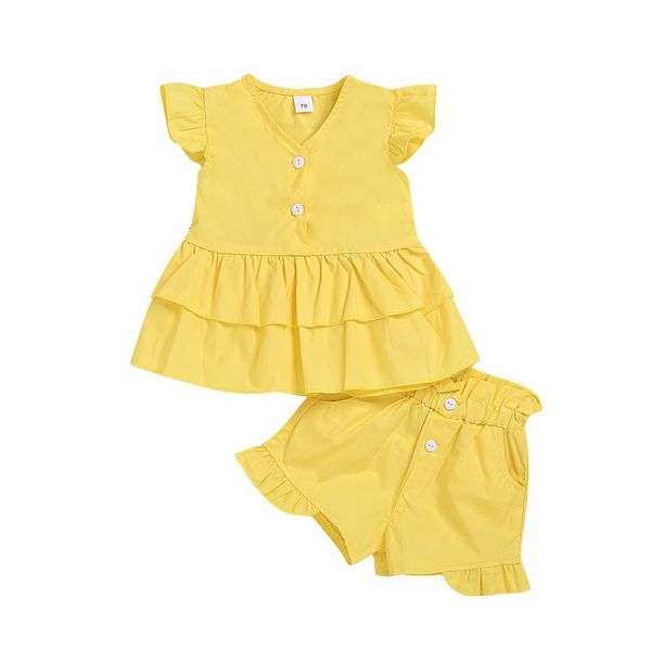 

summer baby girls casual flare sleeve t-shirt dress +shorts suits costume set, White