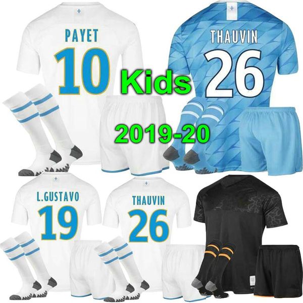 

olympique de kids jersey 2019 2020 om marseille maillot de foot payet l.gustavo thauvin balotelli child jerseys 19 20 marseille shirts, Black