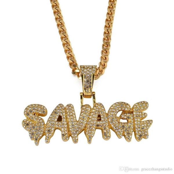 

хип-хоп savage алмазы кулона ожерелье для мужчин женщин роскошных букв ожерелье кубинского шарнирных цепи ювелирных два цвета золотого сереб, Silver