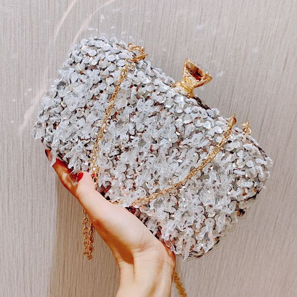 

new sequin dinner party small square bag with chain bar purses