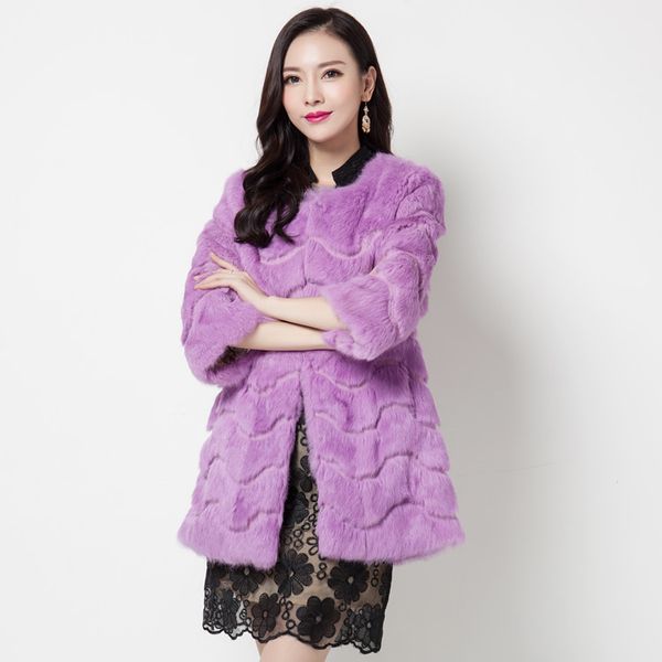 

embroidery wave cut natural fur coat outerwear women fashion slim autumn winter o neck full pelt real fur jacket, Black