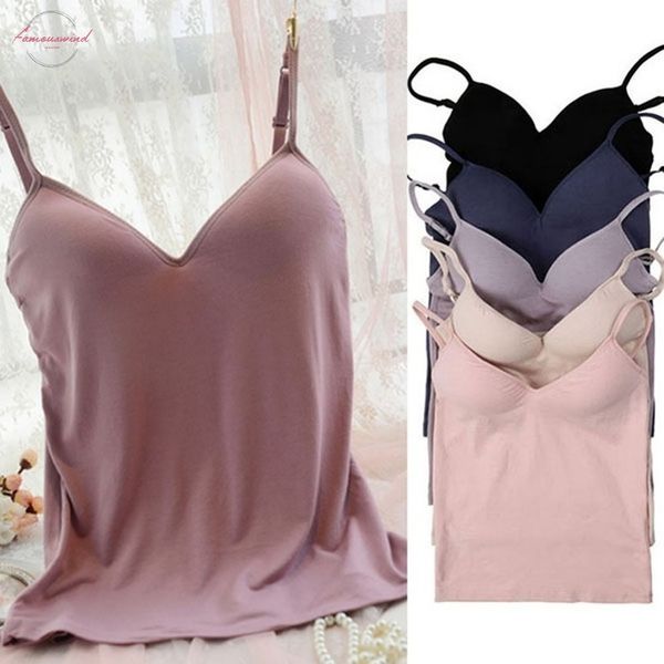 

new fashion women modal tank camisole cami adjustable strap built in bra wirepadded bralette vest, White