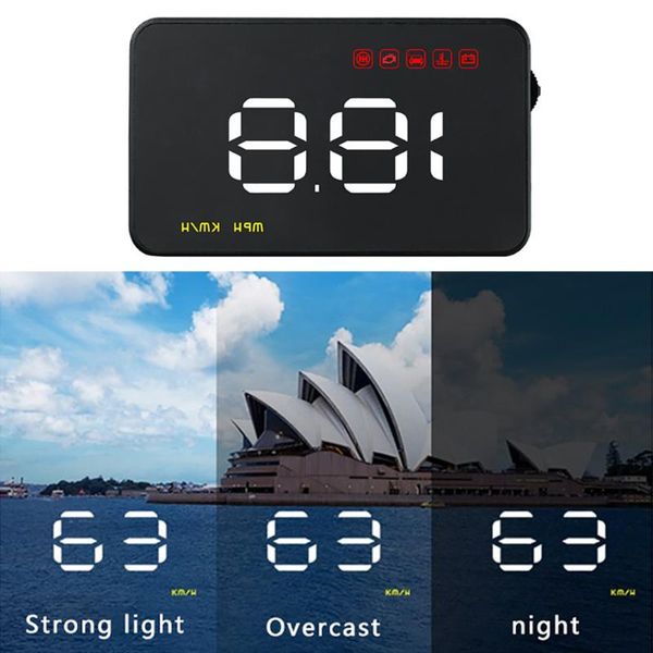 

a100 multifunction overspeed alarm hud car projector obd2 electronic warning speedometer universal clear head up display abs
