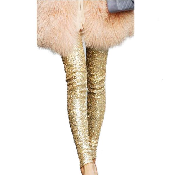 

women pencil pants full sequined slim skinny pants female gold silver stretchable all-match thin pants, Black;white