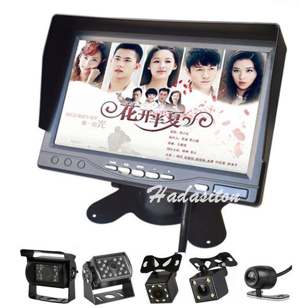 

7 inch screen car monitor with sunshade parking assistance 2 av input remote control,rearview camera optional