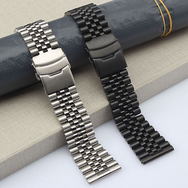 

26mm watch with solid stainless steel watch strap universal steel waterproof five baht watchband wrist bracelet accessories, Black;brown