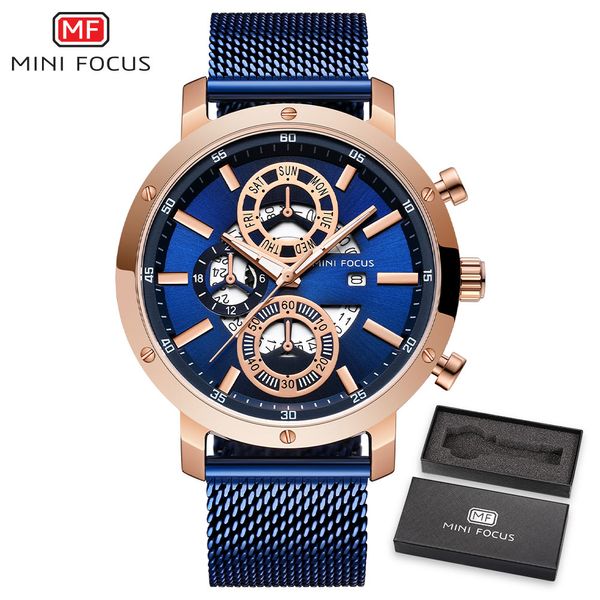 

2019 mini focus mf0190g man quartz watch men waterproof outdoor noctilucent multi dials stainless steel band male wristwatch, Slivery;brown