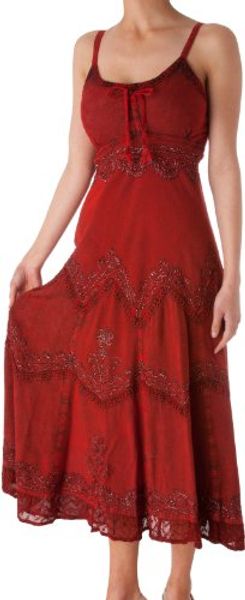 

sakkas stonewashed rayon embroidered adjustable spaghetti straps long dress, Black;gray