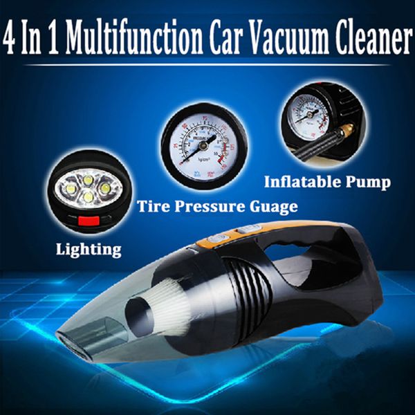 

multi-function portable car vacuum cleaner tire pressure inflator 100w 12v 4 in 1 high-power wet and dry vaccum cleaner lighting