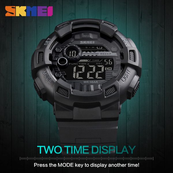 

men silicone sport watch skmei brand mens digtial watches waterproof military electronic wristwatch male clock reloj, Slivery;brown
