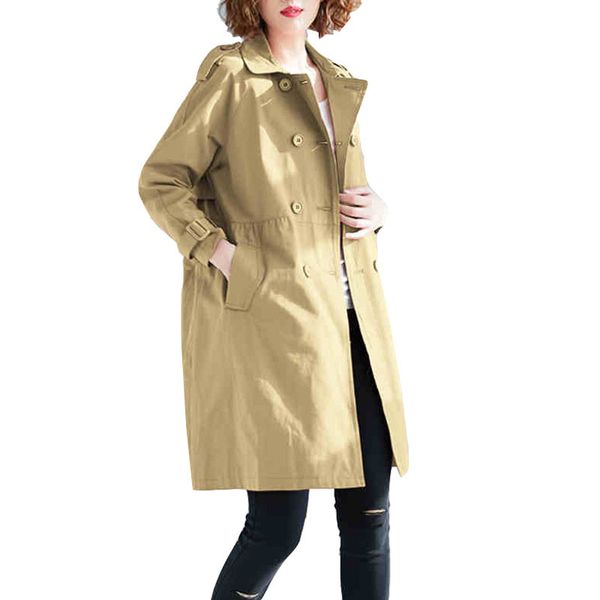 

women trench coat 2019 spring british style loose large size solid double-breasted outerwear casual long windbreaker female q2, Tan;black