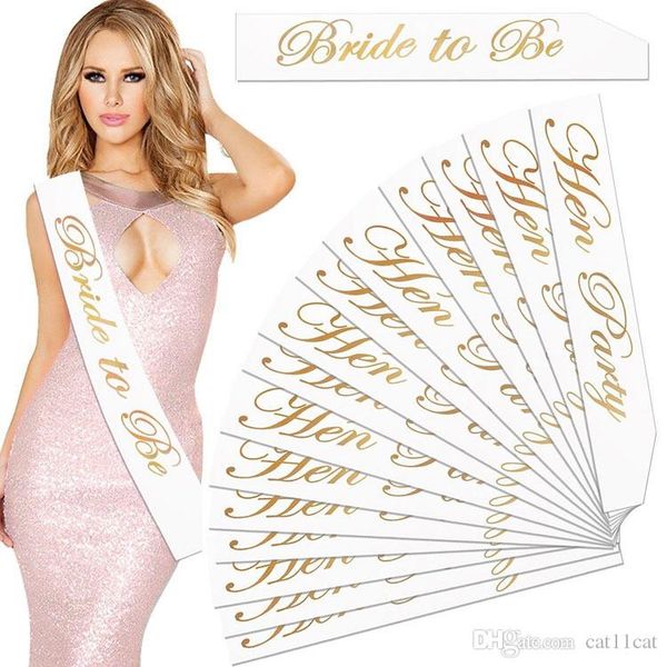 

bride to be" sash - bachelorette party bridal shower wedding decorations bride accessories & gifts (white with gold lettering dhl