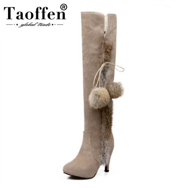 

taoffen women high heels boots lace up bowknot warm shoes winter over knee boots office ladies party shoes size 34-43, Black