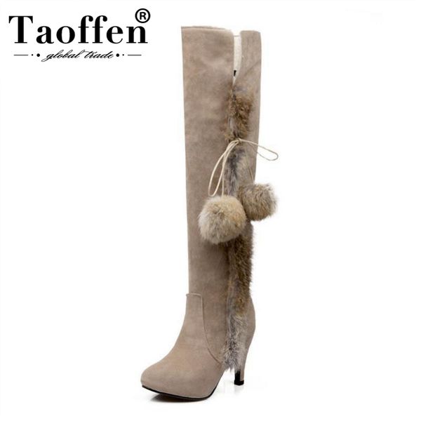 

taoffen women high heels boots lace up bowknot warm shoes winter over knee boots office ladies party shoes size 34-43, Black