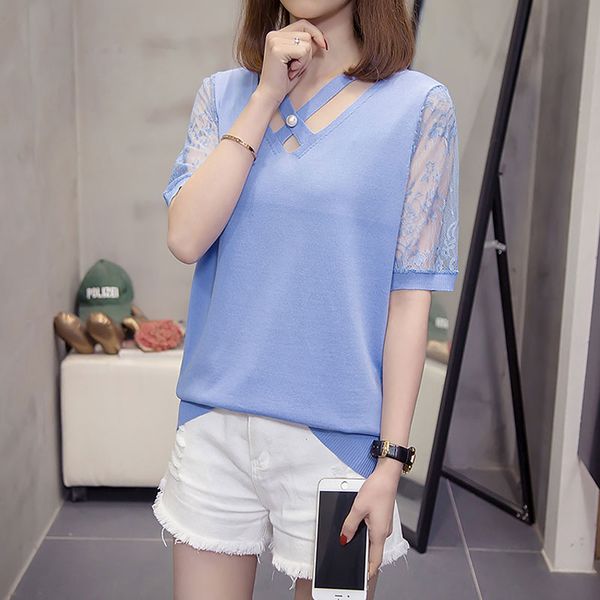 

ins short sleeve women mid length 2020 loose t shirt summer fashion print graphic t shirts aesthetic lace plus size, White