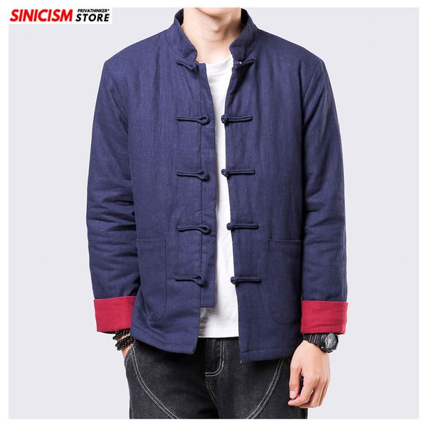 

sinicism store traditional vintage warming jacket men chinese style streetwear 2019 autumn thicken solid coat male, Black;brown