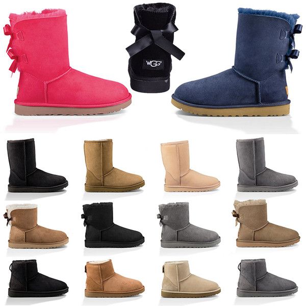 

designer australia boot for women winter snow boots ankle short bow black chestnut grey blue fashion girl outdoor shoes size 5-10