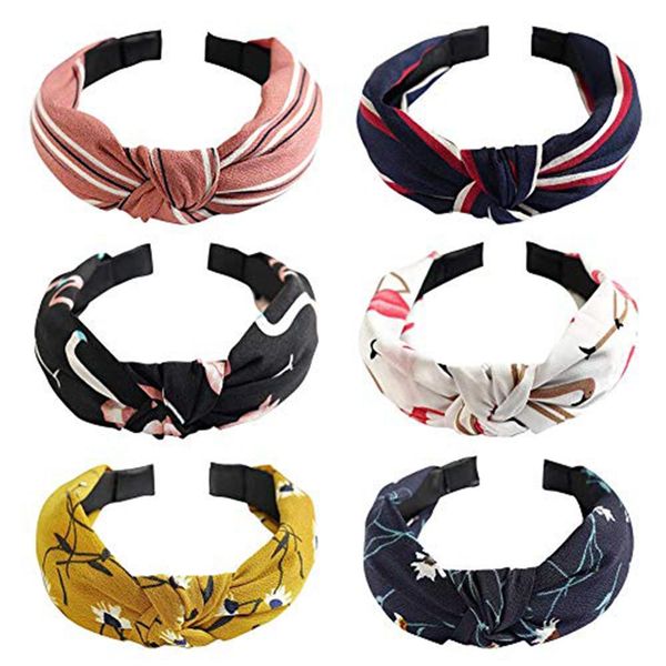 

fashion 6pcs women non-slip cloth cross knot hair band headband party headwear beauty styling tools, Brown
