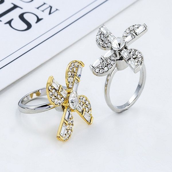 

engagement rings for women silver gold color rotating wedding rings female anel austrian crystals jewelry adjustable, Slivery;golden