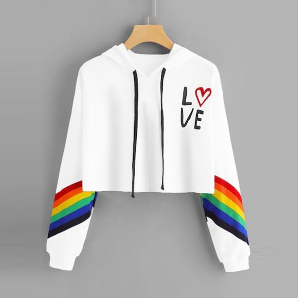 

fashion female long sleeve hoodie pullover sweatshirt rainbow letter print women's sweatshirt ladies clothes felpe donna, Black