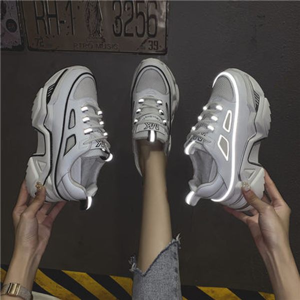 

dad shoes women reflective ins wild wisdom smoked shoes students super volcano this 2020 new sports women tide reflective, Black