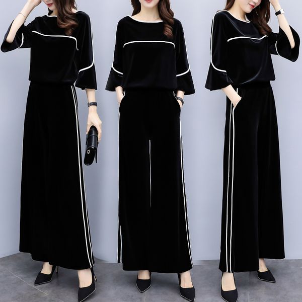 

women's tracksuits 2 piece set tracksuit flare sleeve chiffon t-shirt and high waist wide leg pants loose, Gray