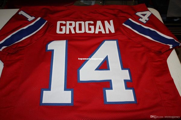 

retro #14 steve grogan custom mitchell & ness jersey 1985 red stitching men's football jerseys running, Black;blue