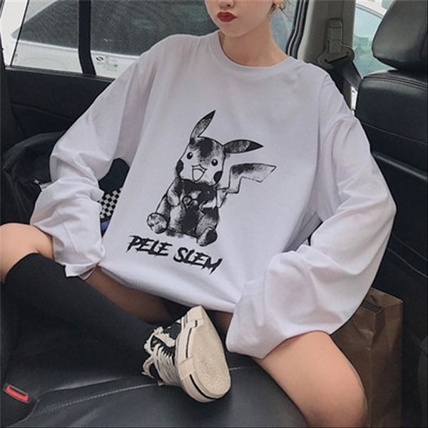 

ins super fire thin cec long sleeve t-shirt female 2019 loose student weird all-match early autumn mschf t-shirt top, White