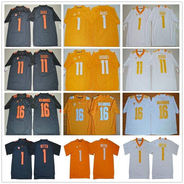 

ncaa tennessee volunteers college #1 jason witten jersey jalen hurd orange grey white 11 joshua dobbs 16 peyton manning football jerseys, Black